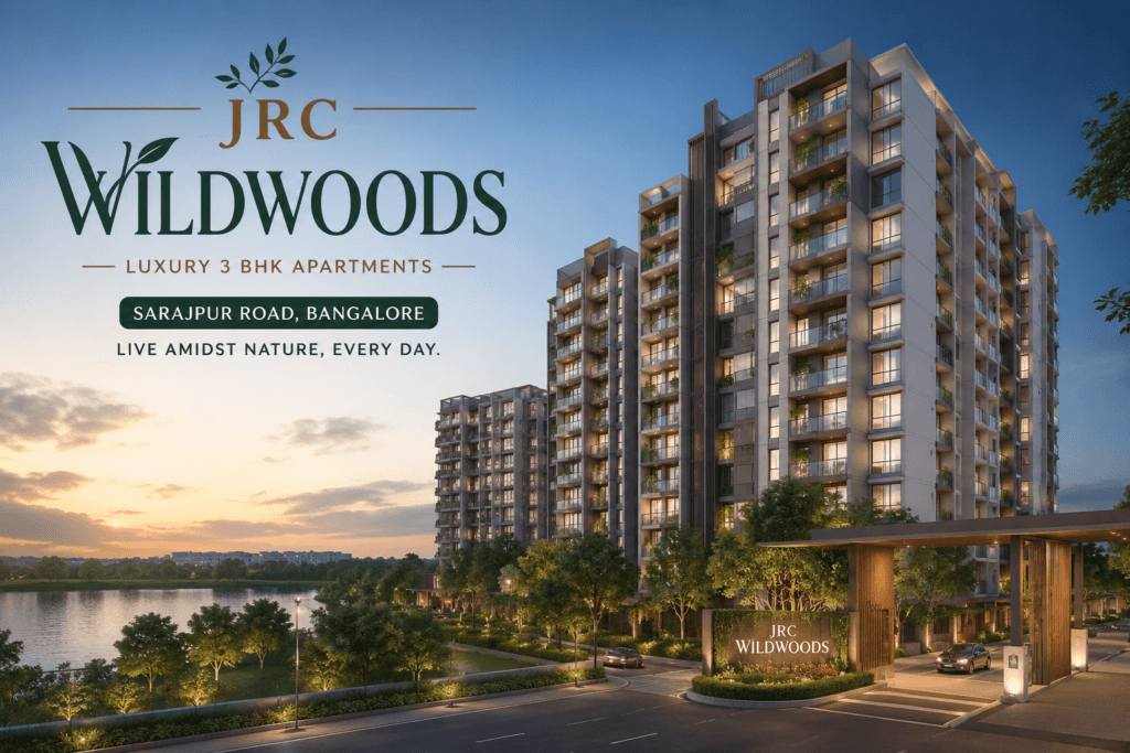 JRC Wildwoods luxury 3 BHK apartments at Gattahalli, Sarjapur Road, Bangalore with premium lake view and modern residential towers