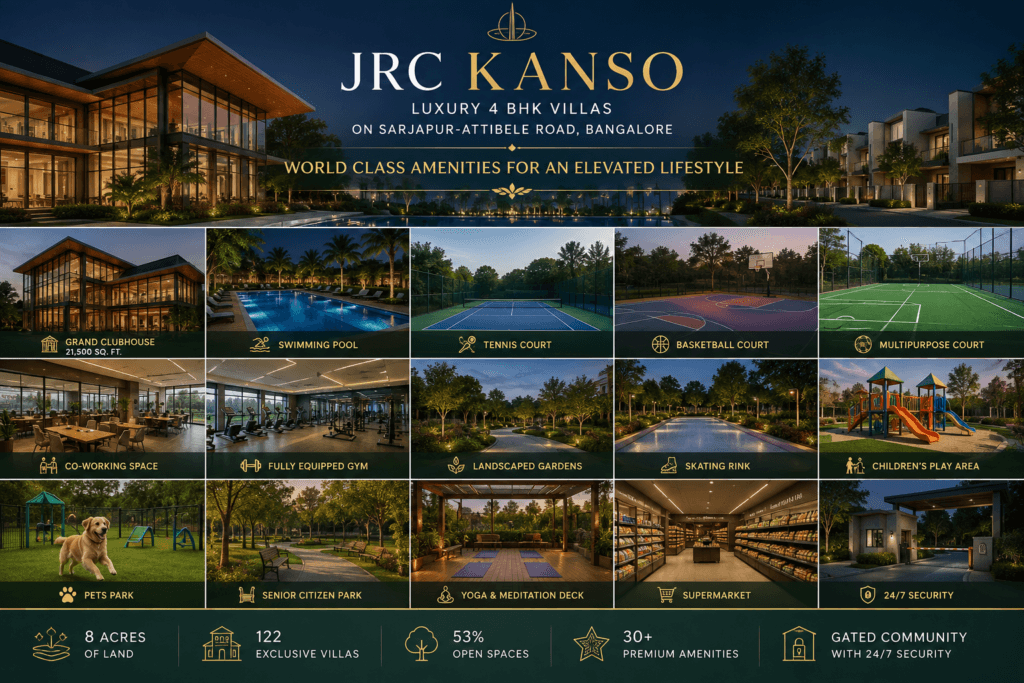 JRC Kanso world-class amenities including clubhouse swimming pool tennis court gym landscaped gardens and premium lifestyle facilities