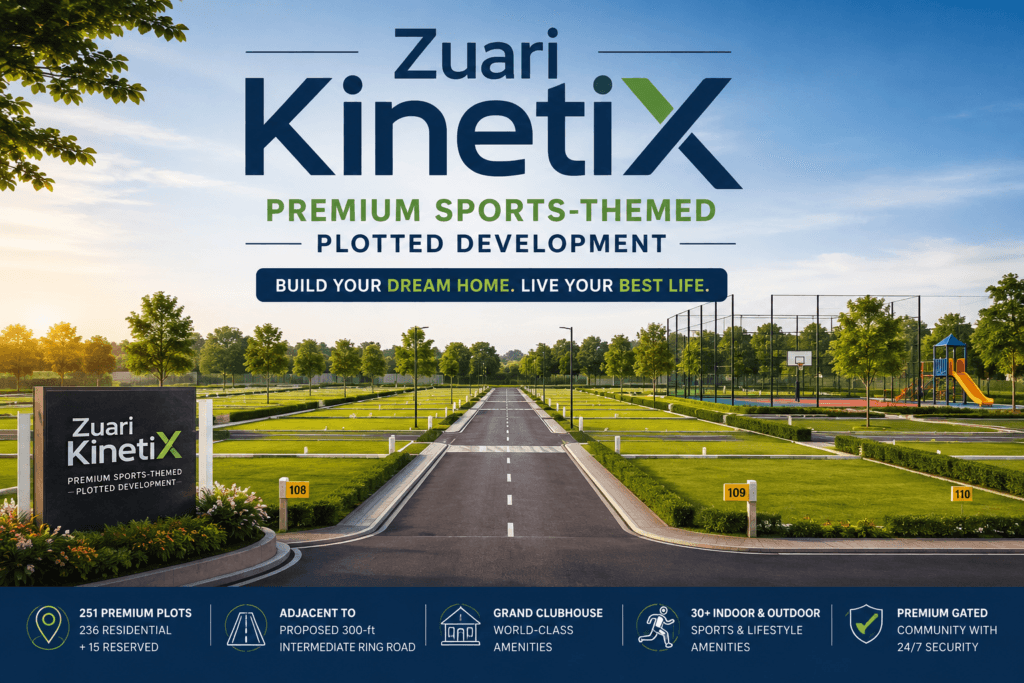 Zuari KinetiX premium residential plots in North Bangalore with wide internal roads, landscaped layout and sports-themed community